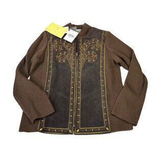 Vintage Bob Mackie Womens Medium Suede Jacket Embroidered Chocolate Brown New